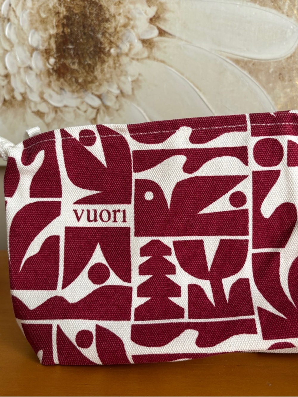 Vuori Maroon and White Graphic Canvas Cosmetic Pouch